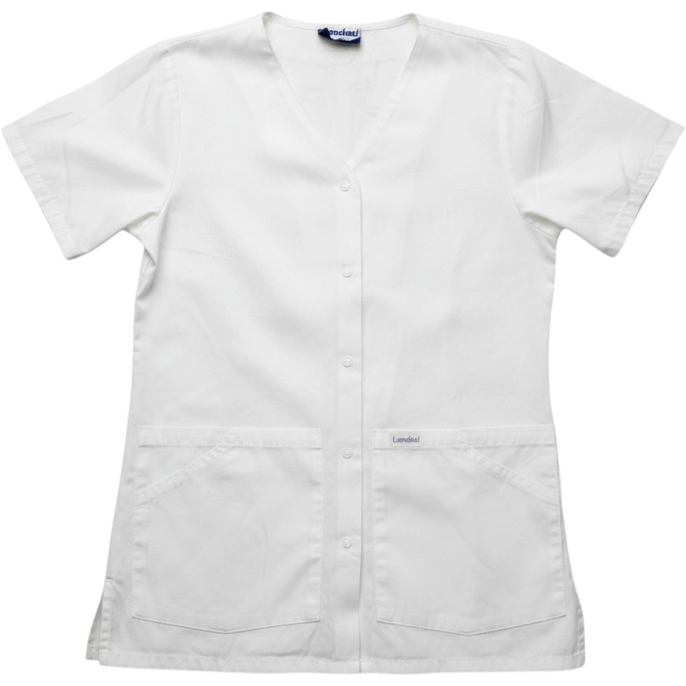 Landau Scrub Jacket Womens Small White Short Sleeve Patch Pockets Nursing